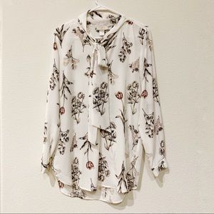 LOFT floral tie blouse